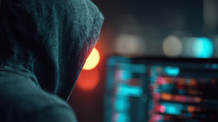 Hacker training generative AI models for phishing attacks in a dark room