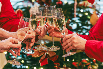 Christmas Celebration Toast with Champagne Glasses