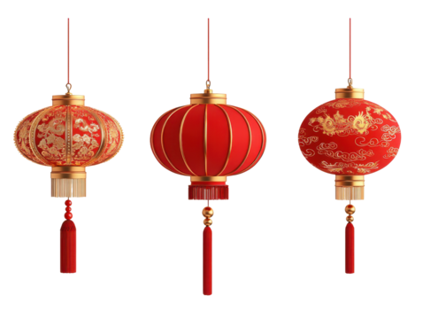 A Beautiful Display of Traditional Red Lanterns Featuring Intricate Designs and Symbolic Patterns Perfect for Celebrations and Festive Occasions on transparent background