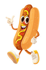 Cartoon Hot Dog Walking with Expressive Face