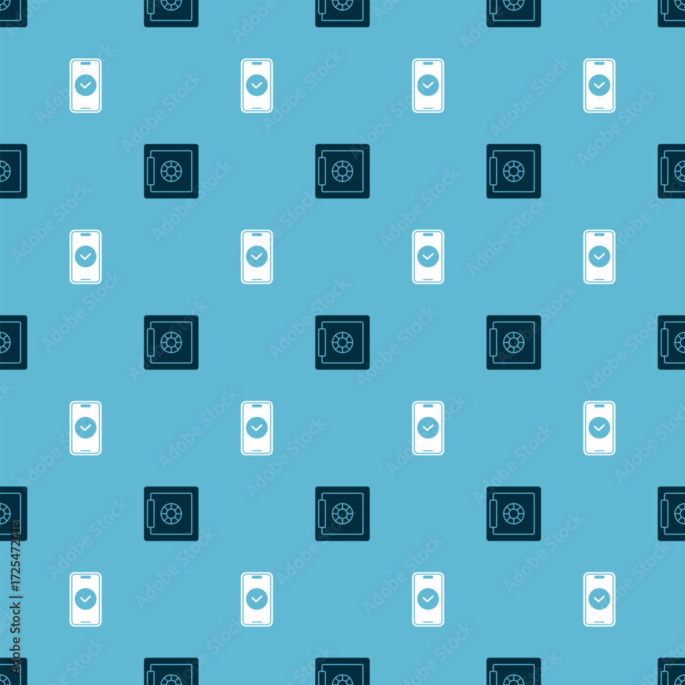 Poster set safe and smartphone on seamless pattern. vector