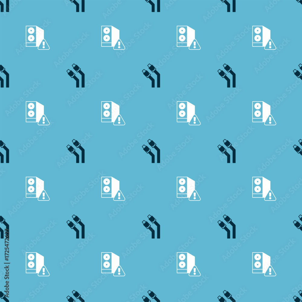 Poster Set LAN cable network internet and Case of computer on seamless pattern. Vector