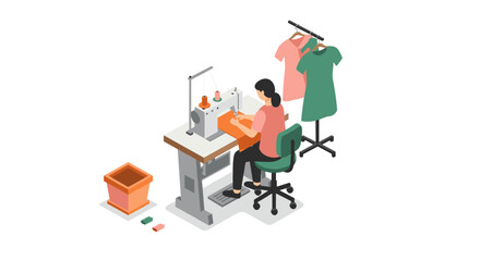 Fototapeta premium Seamstress at work in modern atelier creating fashion garments