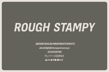 Rough Stampy Distressed Stamped Decorative Italic Font. A rugged typeface with a stamped print effect, perfect for grunge designs, vintage logos, and urban branding projects.