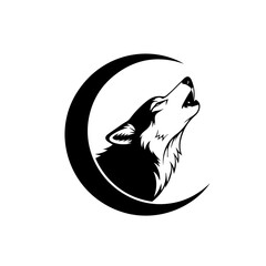 Wolf Howling at Crescent Moon Silhouette