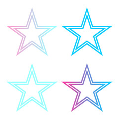 Four outlined star shapes are displayed, each with a different gradient color scheme, set against a plain white background.
