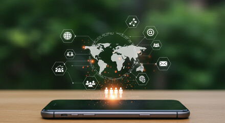 Global Network Connectivity Smartphone Technology Connecting the World and Communication Systems for Business Growth