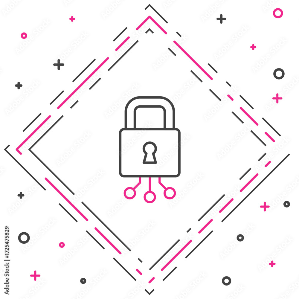 Poster line cyber security icon isolated on white background. closed padlock on digital circuit board. safe