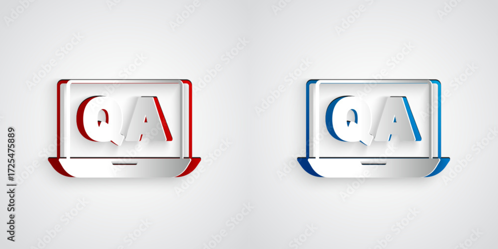 Poster paper cut speech bubbles with question and answer icon isolated on grey background. q and a symbol. 
