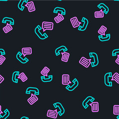 Line Telephone conversation icon isolated seamless pattern on black background. Telephone handset. Phone sign. Call center, communication. Vector