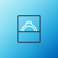 Line Diamond engagement ring in box icon isolated on blue background. Colorful outline concept. Vector