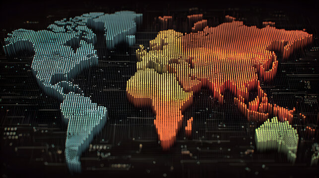 Digital world map - global data monitoring backgroun