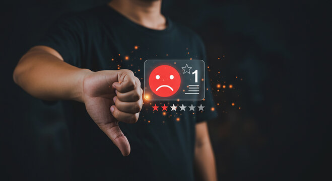 Customer feedback thumbs down for dissatisfaction negative review online survey and feedback customer service evaluation