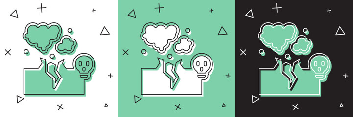 Set Poisonous cloud of gas or smoke icon isolated on white and green, black background. Stink bad smell, smoke or poison gases, chemical toxic vapour. Vector