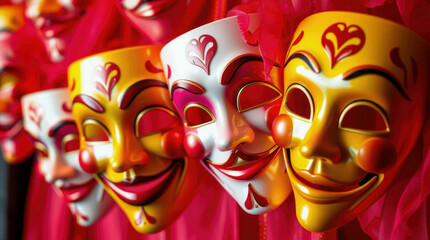 Decorative carnival masks with vivid details, ideal for cultural events, party invitations, or stage performance visuals