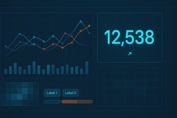 Abstract analytics dashboard with bar chart and line graph visualization

