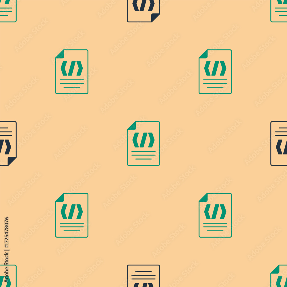 Poster green and black binary code icon isolated seamless pattern on beige background. vector