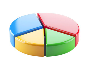 3D pie chart icon isolated on transparent background. Realistic business and analytics symbol, perfect for finance, statistics, data visualization, report, presentation, and corporate design projects.