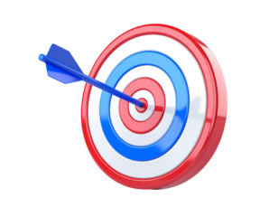 3D target icon isolated on transparent background. Realistic goal and achievement symbol, perfect for business, marketing, strategy, focus, success, and objective design projects.