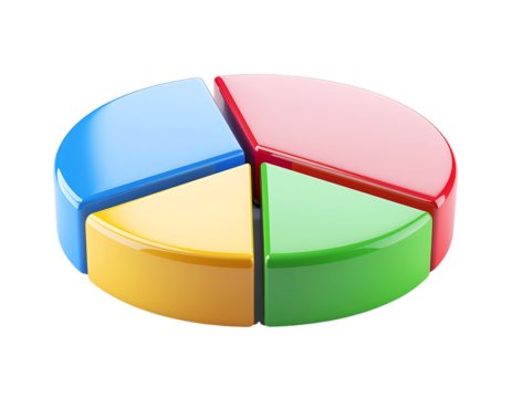 3D pie chart icon isolated on transparent background. Realistic business and analytics symbol, perfect for finance, statistics, data visualization, report, presentation, and corporate design projects.
