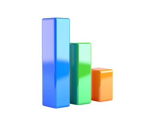 3D bar chart icon isolated on transparent background. Realistic business and analytics symbol, perfect for finance, statistics, data analysis, presentation, report, and corporate design projects.