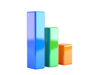 3D bar chart icon isolated on transparent background. Realistic business and analytics symbol, perfect for finance, statistics, data analysis, presentation, report, and corporate design projects.