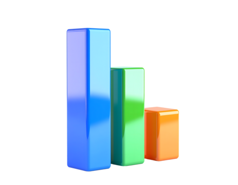 3D bar chart icon isolated on transparent background. Realistic business and analytics symbol, perfect for finance, statistics, data analysis, presentation, report, and corporate design projects.