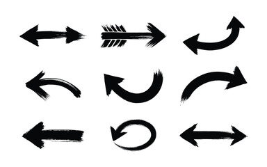Hand Drawn Black Brush Arrow Icons Collection