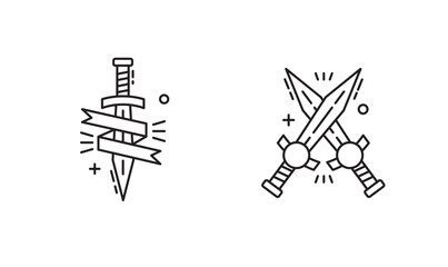 Crossed Swords icon, Warrior or Blade Symbol Outline icon Transparent background Editable Stroke