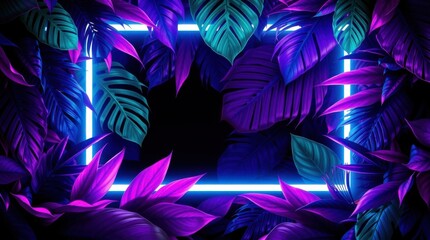 Immersed in a Jungle of Color Teal, Magenta, and Cyan Illuminate the Botanical Night