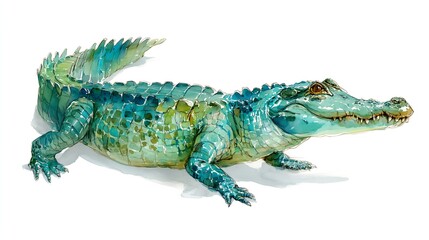 Playful Hand-Painted Watercolor Crocodile Illustration