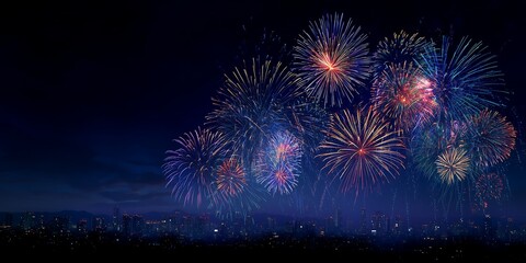 Vibrant Fireworks Display on a Dark Night Sky. Happy New Year Background