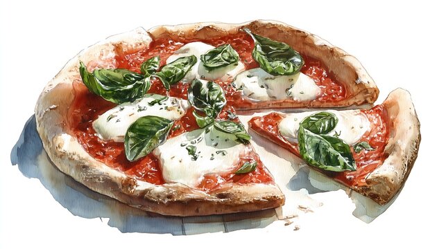 Rustic Watercolor Pizza Margherita Illustration