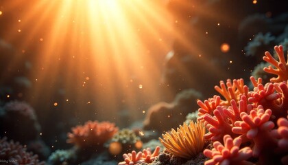 Fototapeta premium Magic glitter particles with golden shimmer, glowing rays, transparent sunlight shine, radiant flash, bokeh effect, PNG special white lens flare light effect on a vibrant orange background