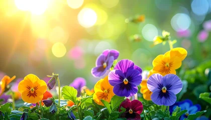 Fototapete Pflegezentrum Vibrant flowers in a garden bathed in sunlight  © tola