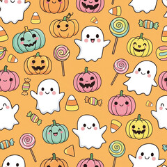 Halloween Seamless Pattern Collection  Pumpkins, Ghosts, Bats, Witches, Candy, Skulls, and Spooky Illustrations in Cute, Gothic, Vintage, and Watercolor Styles