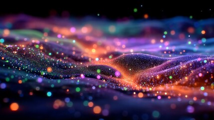 Obraz premium A colorful abstract image showcasing vibrant waves of glowing particles and light