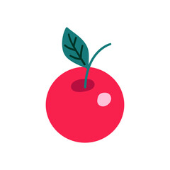 Red apple fruit with green leaf, food and healthy eating theme. Vector illustration, hand drawn, flat, doodle design. Fruit menu. Apple icon. 