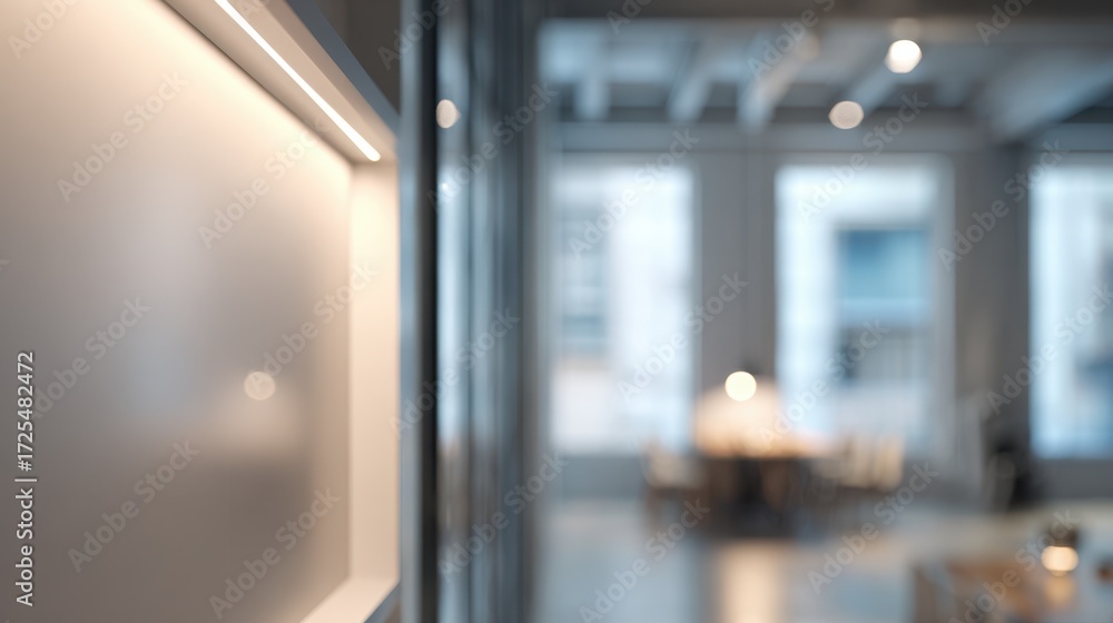 Poster close view of a sleek led panel in a stylish room focused on the light source with the surrounding d