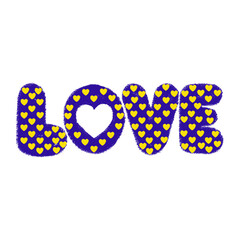 Illustration of love text with heart isolated on transparent background