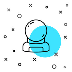 Black line Astronaut helmet icon isolated on white background. Random dynamic shapes. Vector