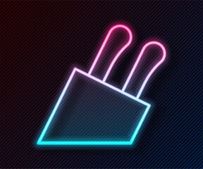 Glowing neon line Knife icon isolated on black background. Cutlery symbol. Vector