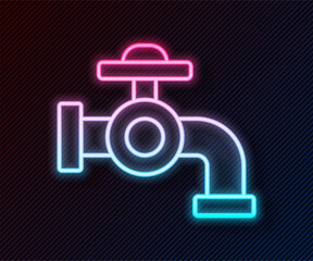Glowing neon line Water tap icon isolated on black background. Vector