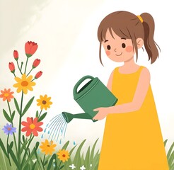 girl watering flowers