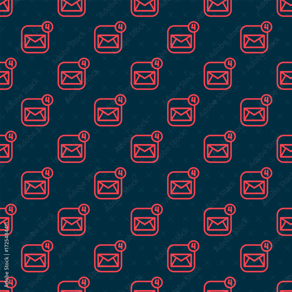 Poster red line envelope icon isolated seamless pattern on black background. received message concept. new,