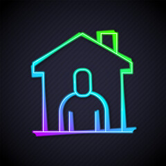 Glowing neon line Shelter for homeless icon isolated on black background. Emergency housing, temporary residence for people, bums and beggars without home. Vector
