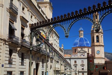 Alcoy town main square view - Placa d'Espanya. Town in Valencian Community in Spain. Sunny weather day.