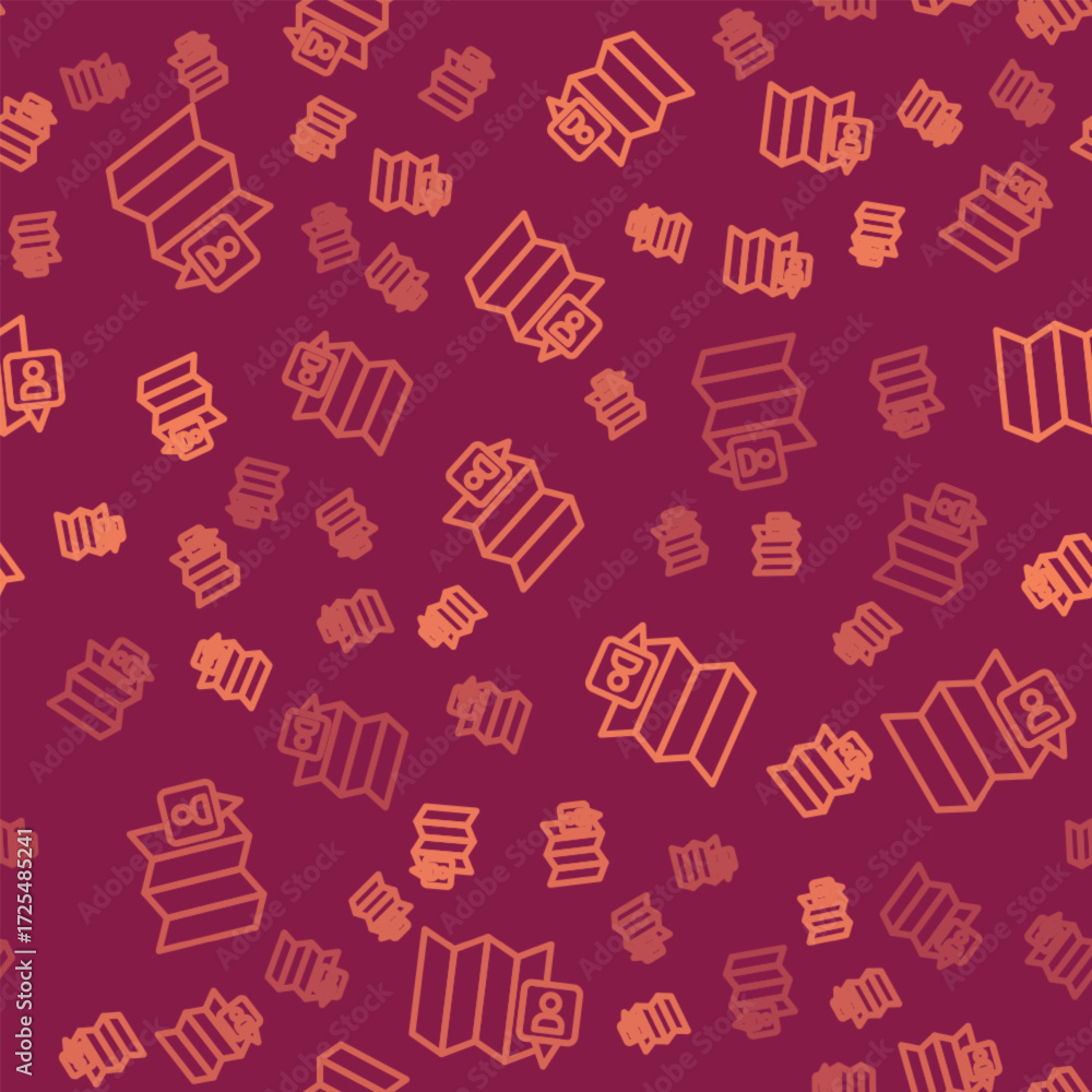 Aufkleber brown line folded map with location marker icon isolated seamless pattern on red background. vector