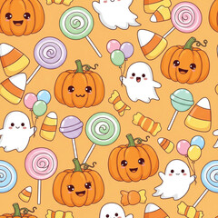Halloween Seamless Pattern Collection  Pumpkins, Ghosts, Bats, Witches, Candy, Skulls, and Spooky Illustrations in Cute, Gothic, Vintage, and Watercolor Styles