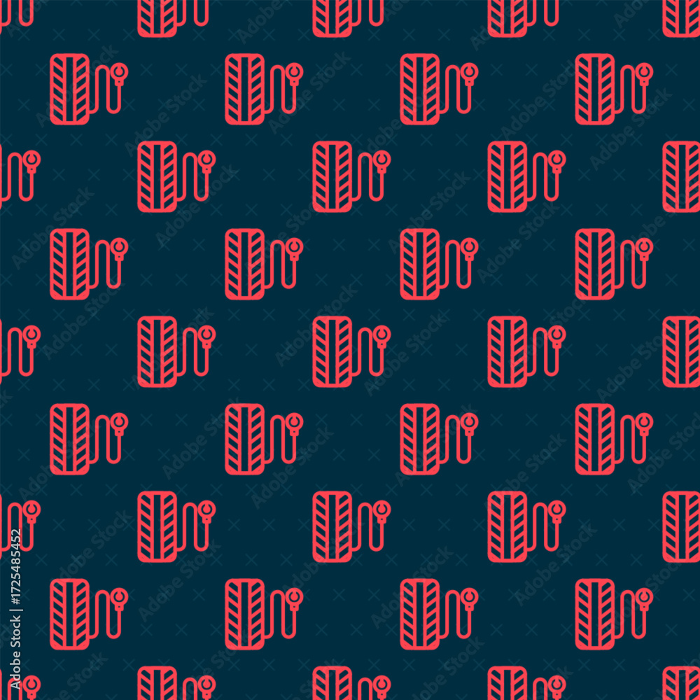 Poster red line tire pressure gauge icon isolated seamless pattern on black background. checking tire press